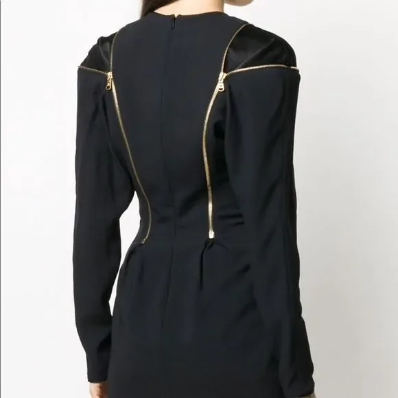 Versace Black Mini Dress with Gold Zipper Detail - Picture 3 of 13